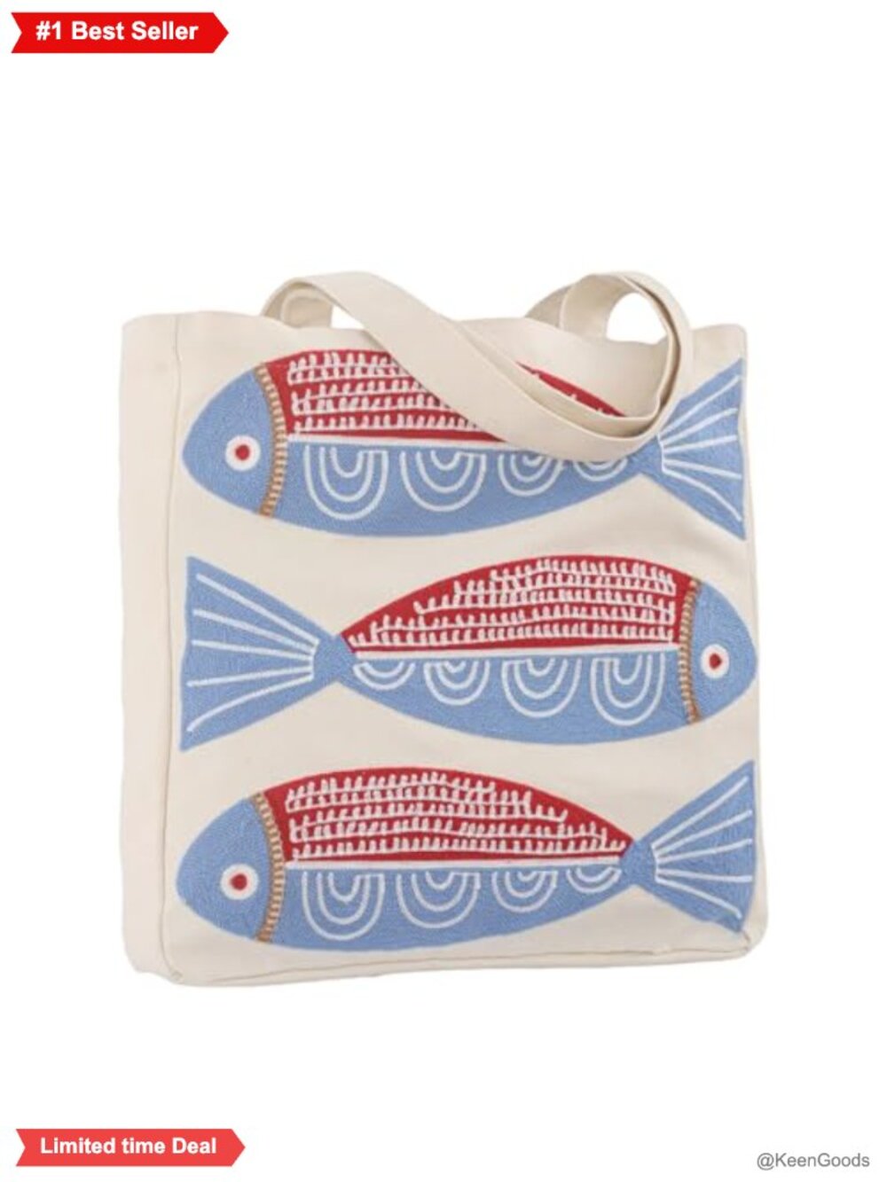 Canvas Tote Bag Embroidered Beach Ocean Theme Large Reusable